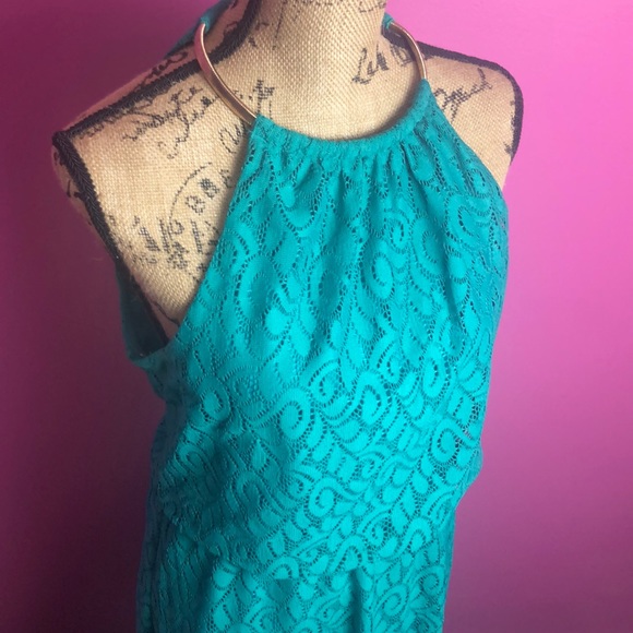 Bisou Bisou teal floor length halter dress - Picture 7 of 8